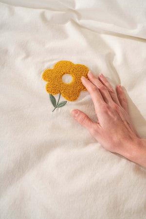 Florita Yellow Double Size Embroidered 6-Piece Duvet Cover Set – 100% Cotton